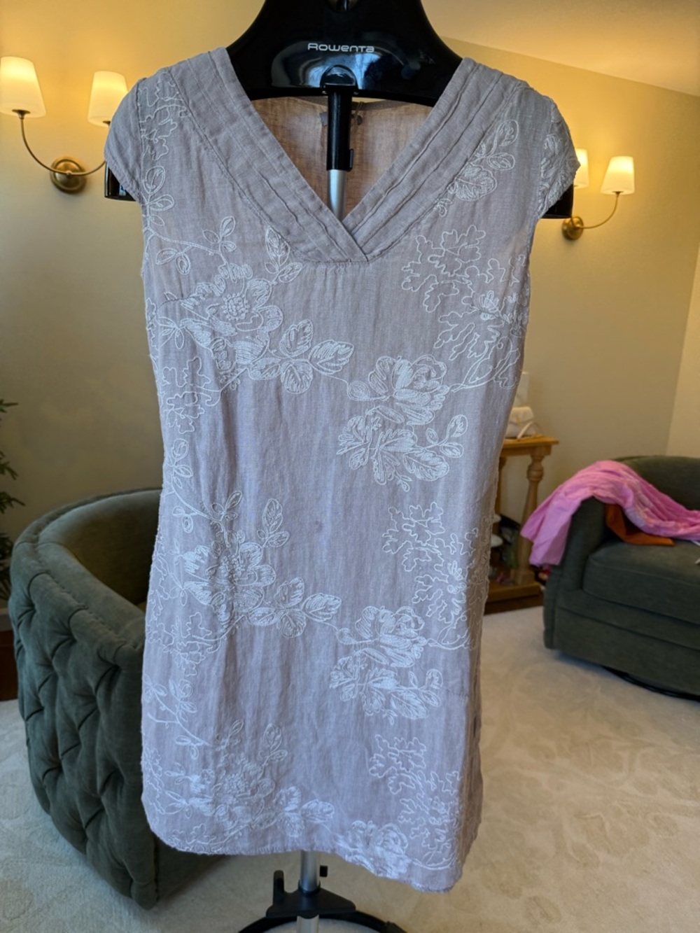Embroidered V-Neck Mini Dress in Dusty Rose - Picture 3 of 10